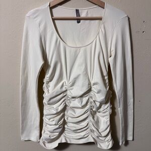 Last Tango off white rouched fitted round neck top Size Large